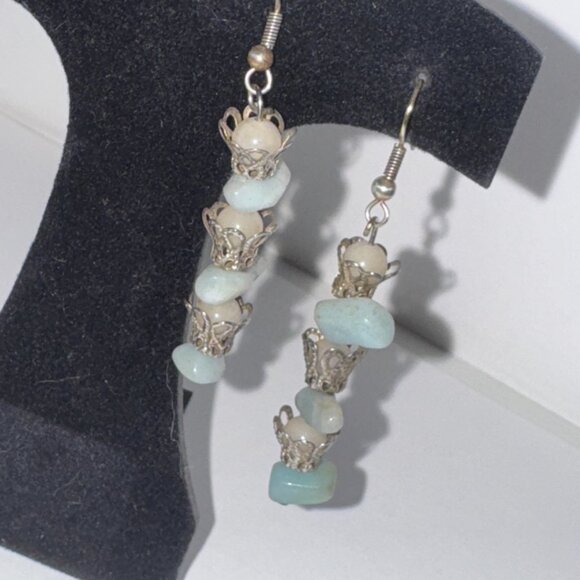 Amazonite and Jade Dangle Earrings - Picture 3 of 10